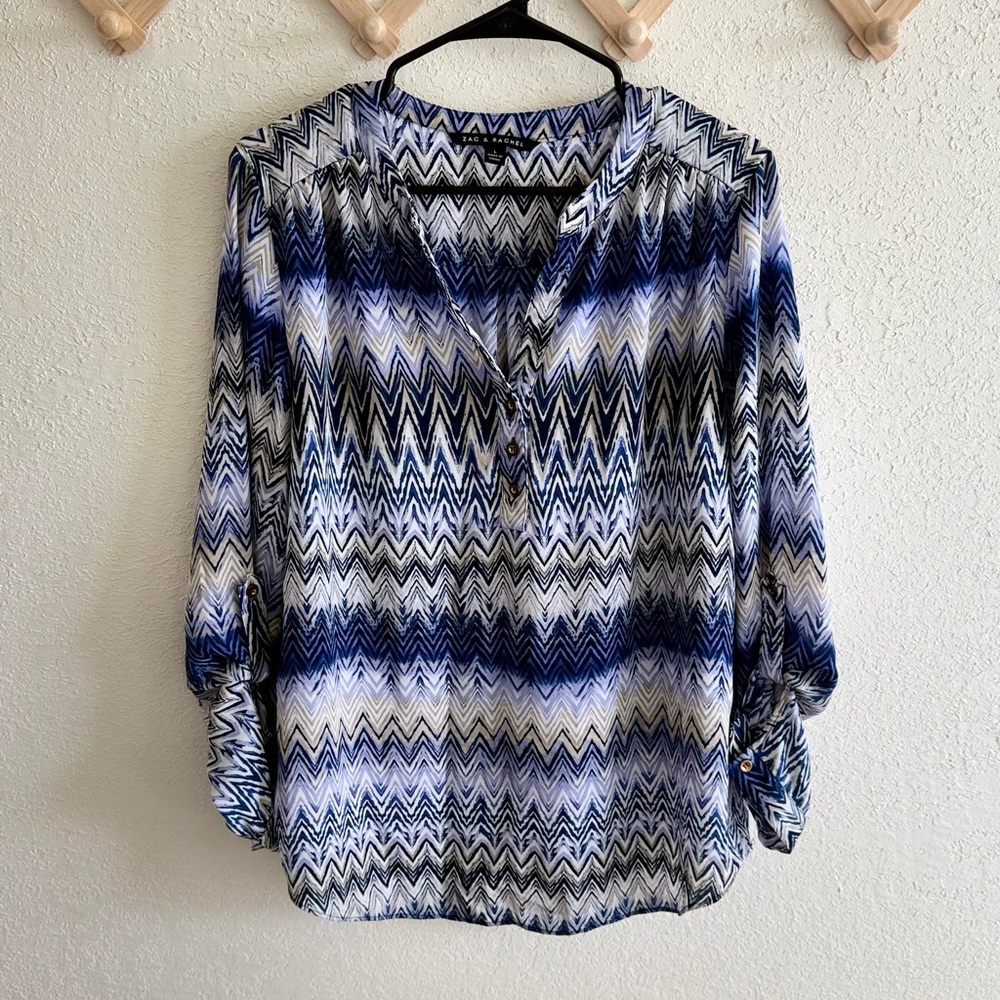 Zac & Rachel Blue and White Chevron Blouse